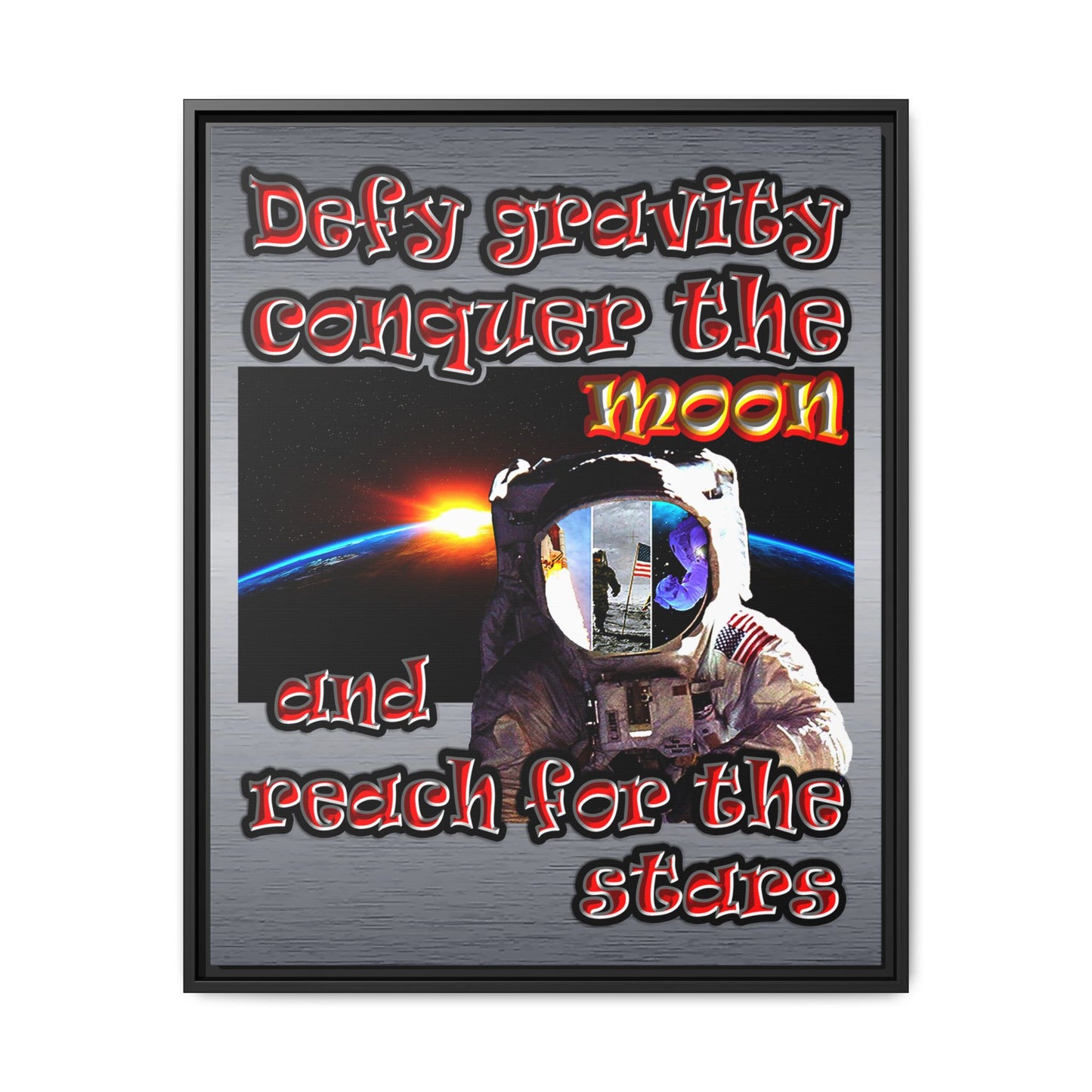 defy conquer reach - framed canvas art (brushed nickel)