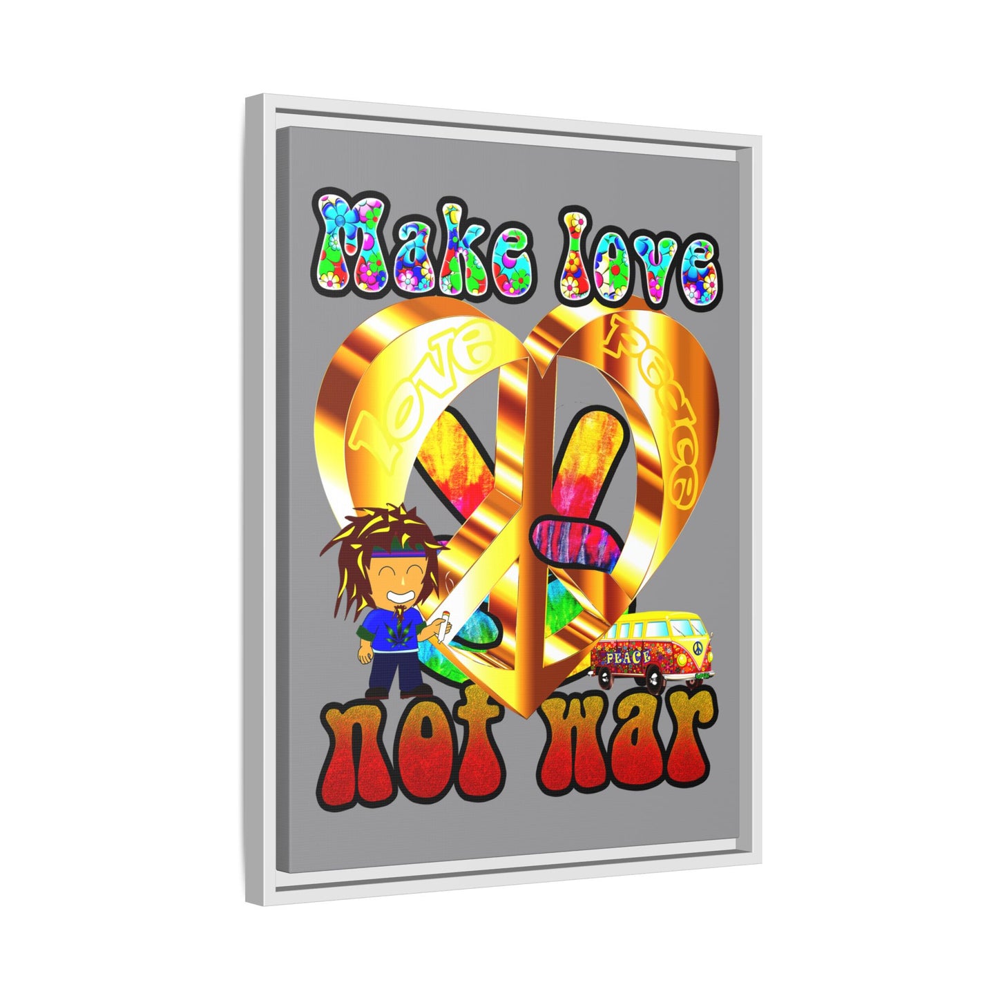 love peace - framed canvas art (grey)