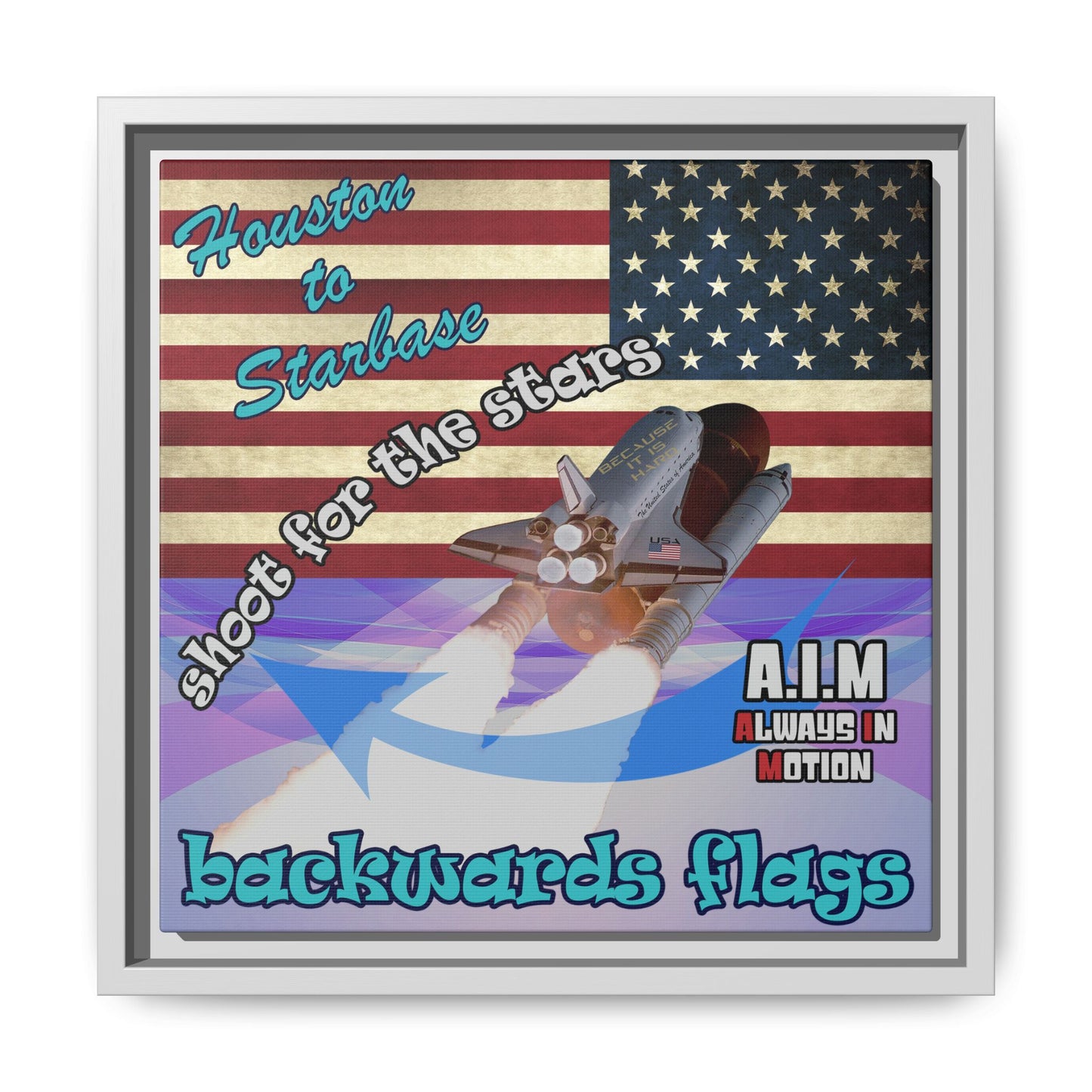 shoot for the stars - framed canvas art (light blue-pink wave)