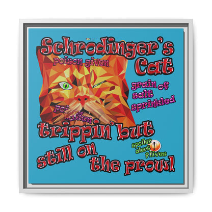 schrodinger's cat - framed canvas art (turquoise)