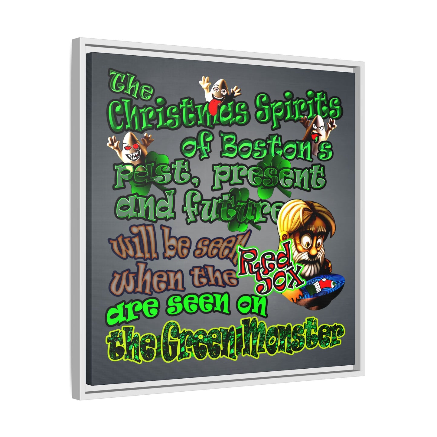 christmas spirits of boston - framed canvas art (grey-light grey)