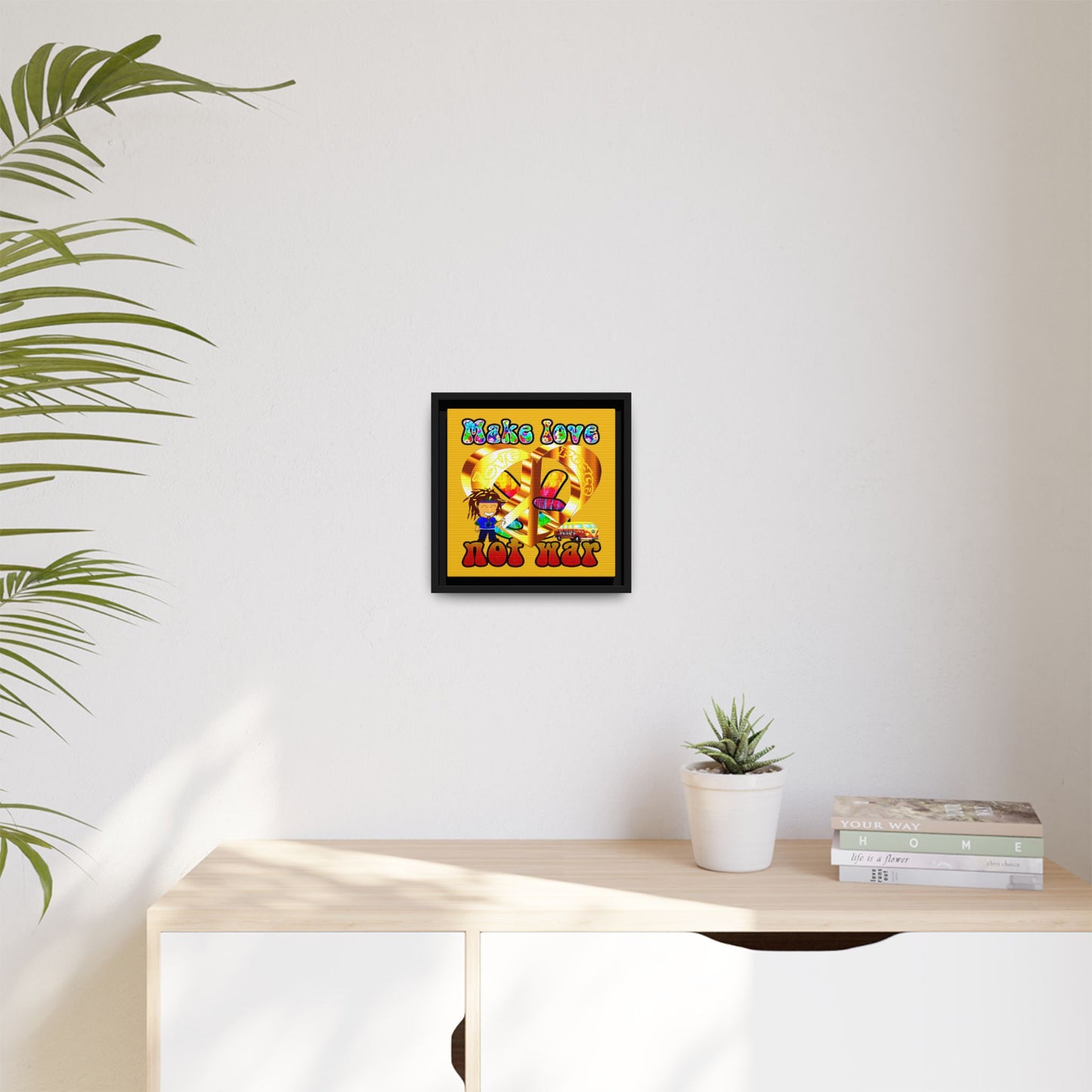 love peace - framed canvas art (yellow)