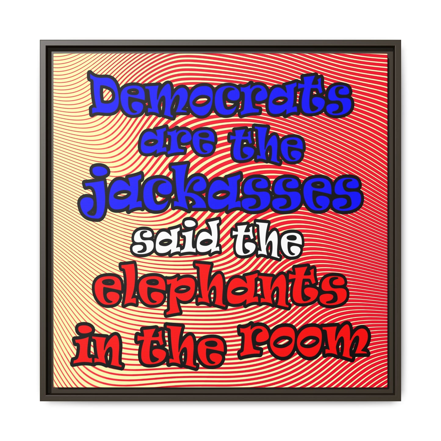 donkeys and elephants - framed canvas art (yellow-orange wave)