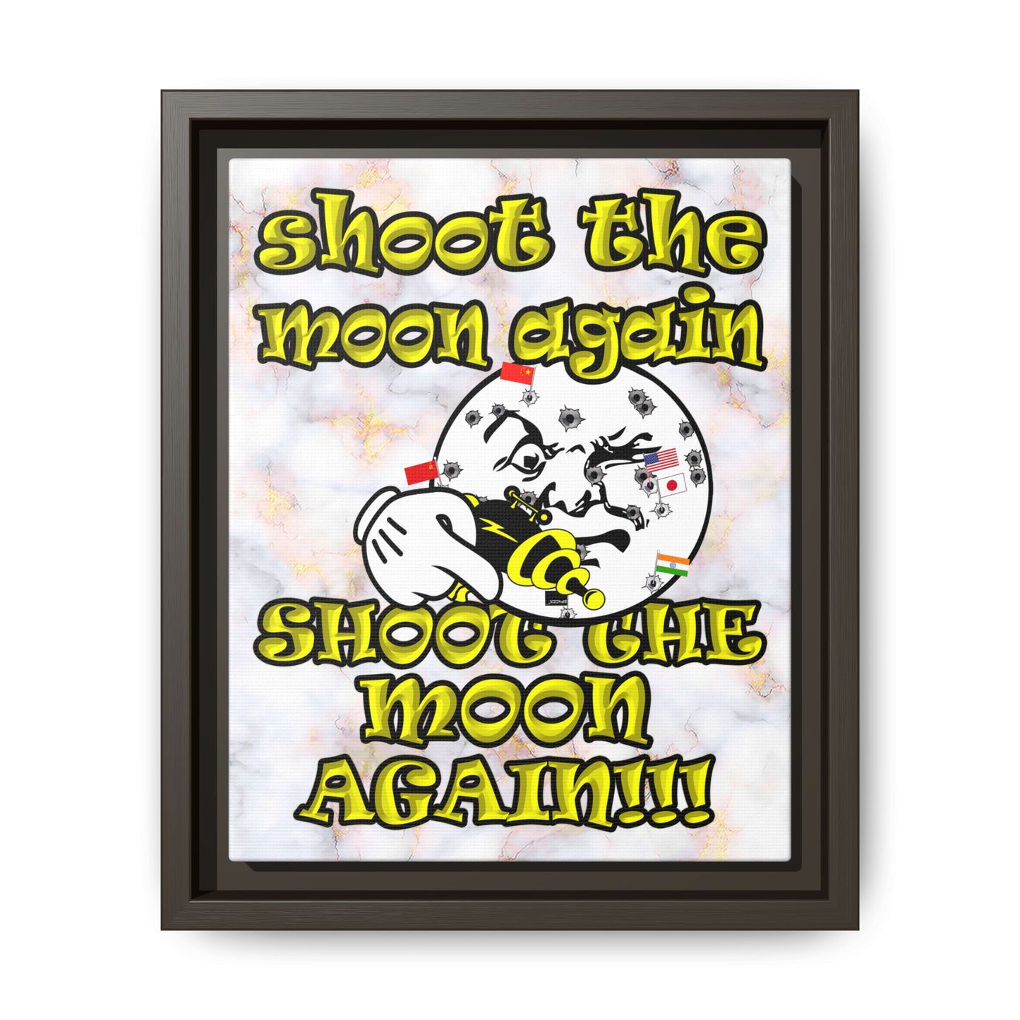 shoot the moon again - framed canvas art (white marble)