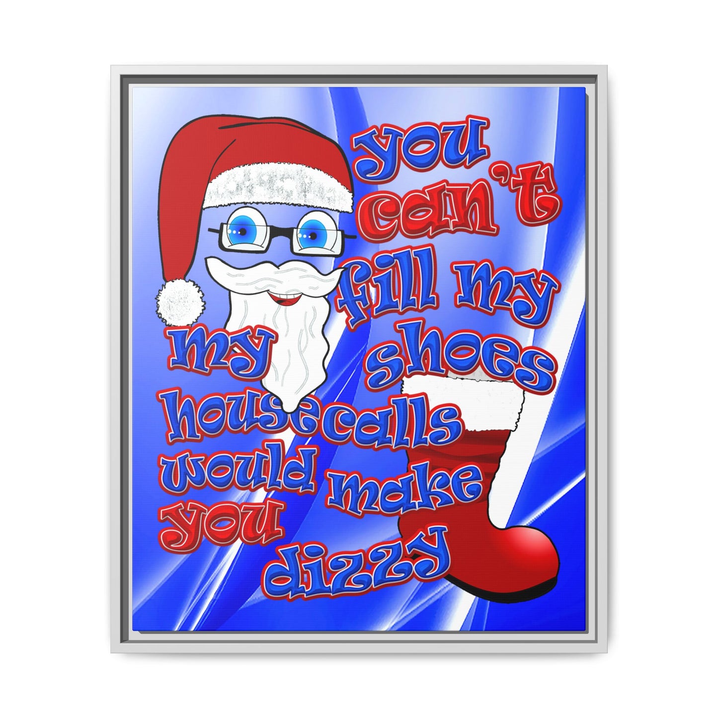 santa's shoes - framed canvas art (blue-white wave)