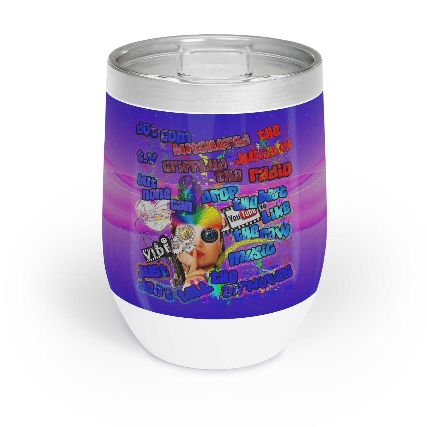 drop the beat - Chill Wine Tumbler  (purple-pink wave)