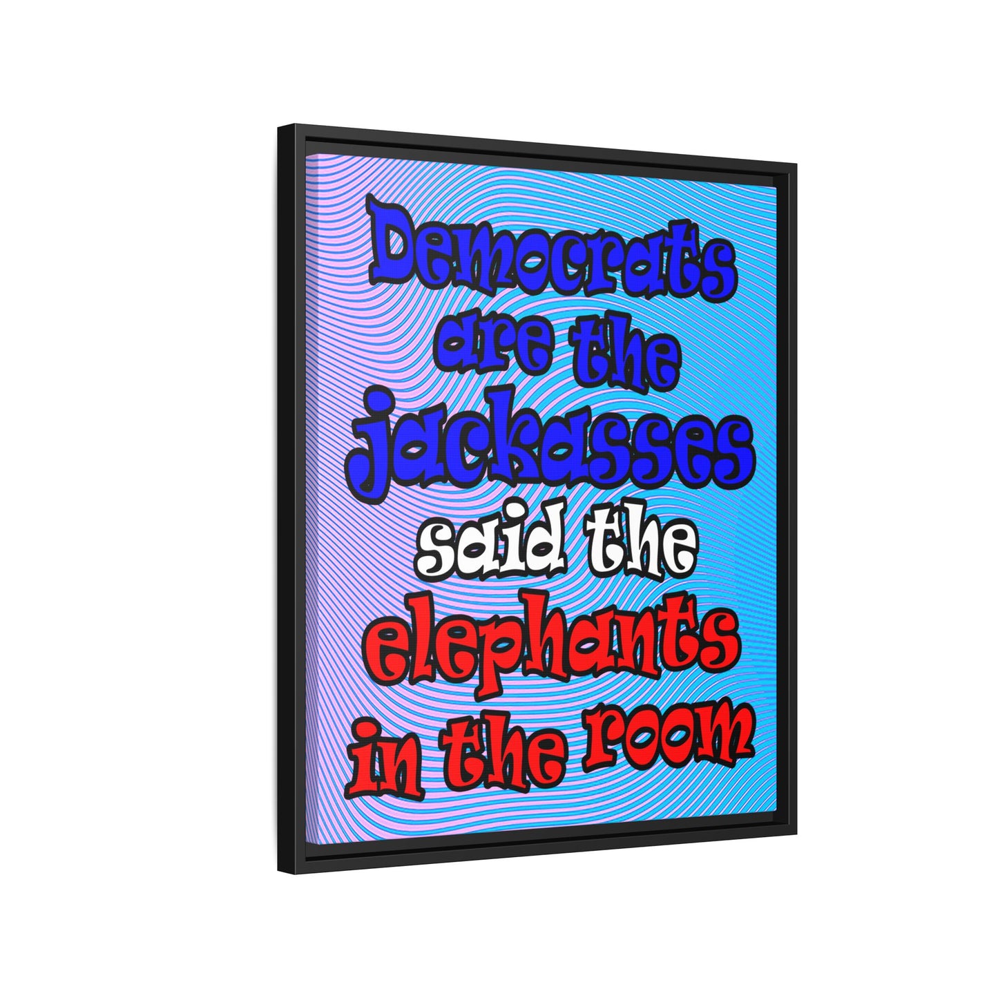 donkeys and elephants - framed canvas art (light blue-purple wave)