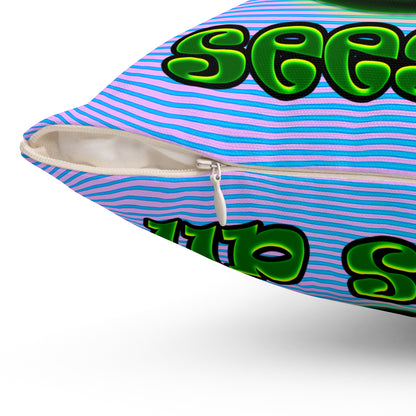 green monster - Spun Polyester Square Pillow - (light blue-purple wave)