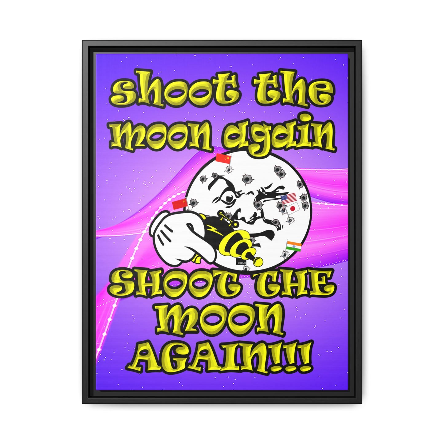 shoot the moon again - framed canvas art (purple-pink wave)