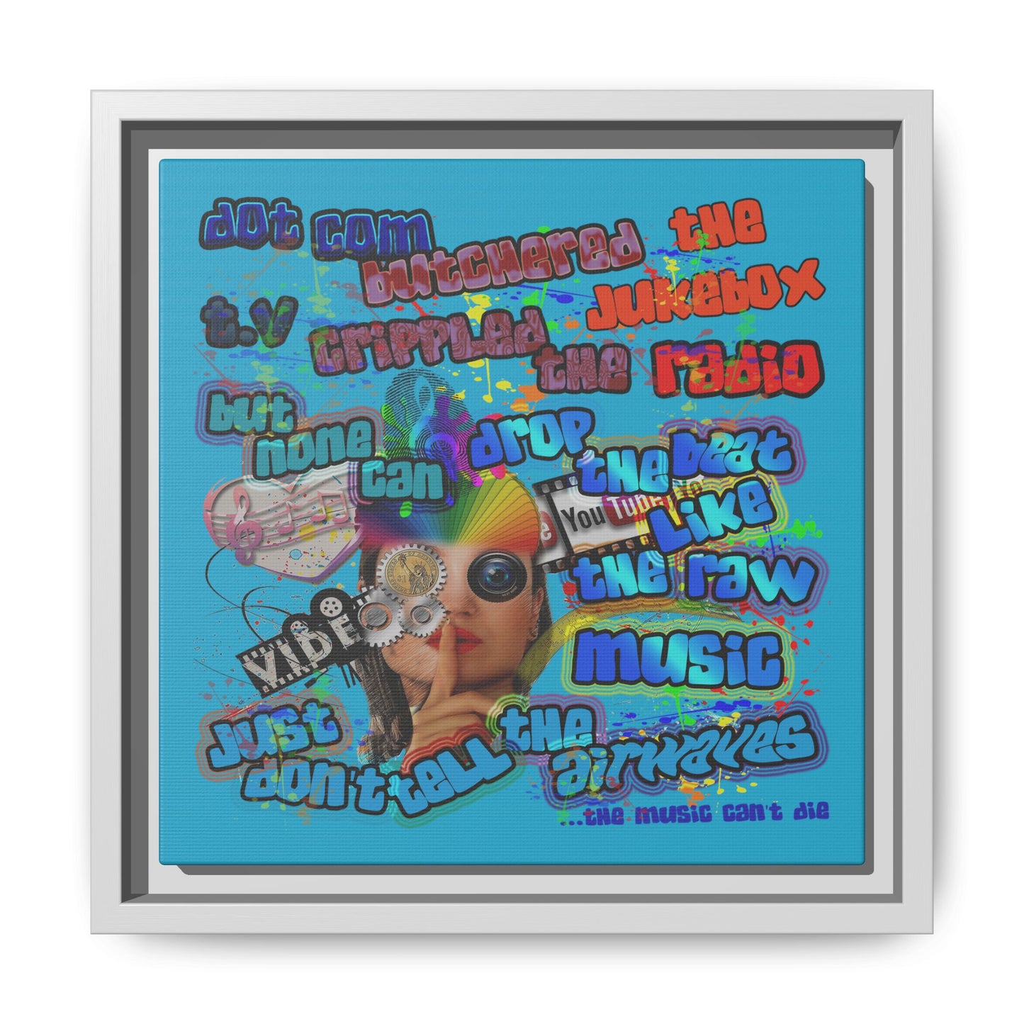 drop the beat - framed canvas art (turquoise)
