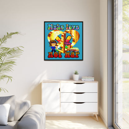 love peace - framed canvas art (turquoise)