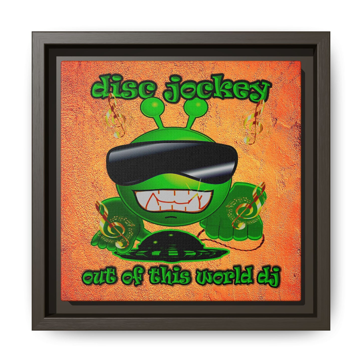 disc jockey - framed canvas art (burnt orange)