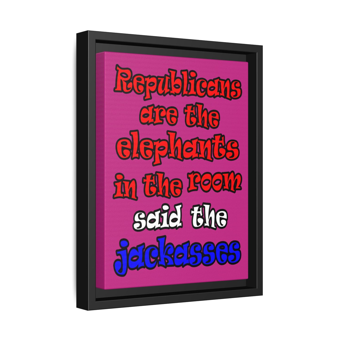 donkeys and elephants - framed canvas art (pink)
