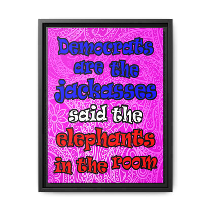 donkeys and elephants - framed canvas art (pink swirl)