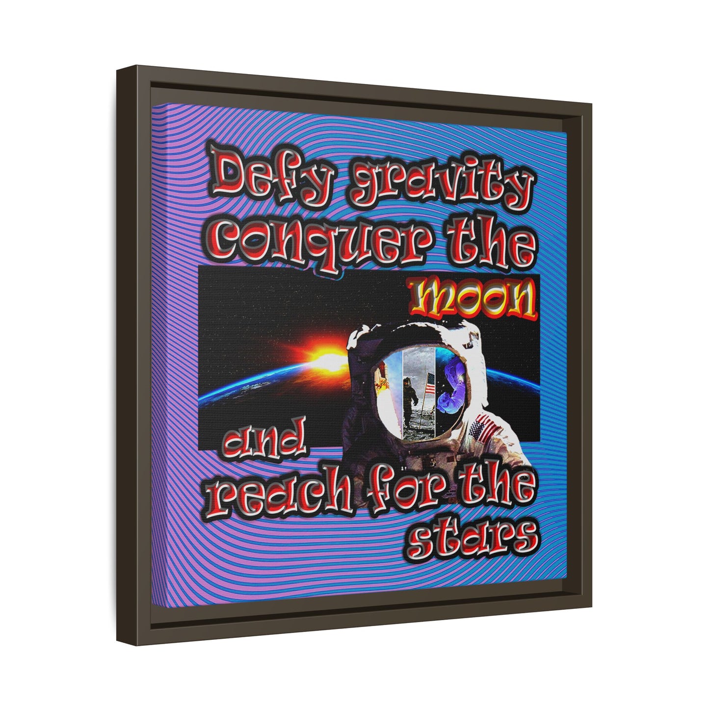 defy conquer reach - framed canvas art (light blue-purple wave)