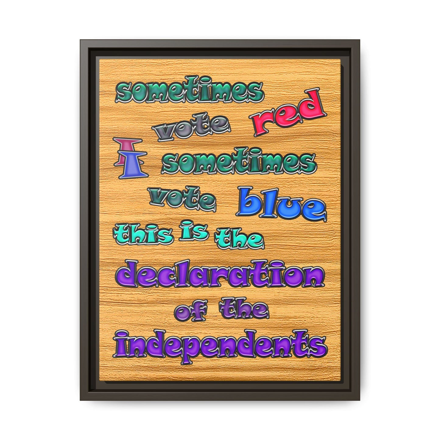 declaration of the independents - framed canvas art (butterscotch wood finish)