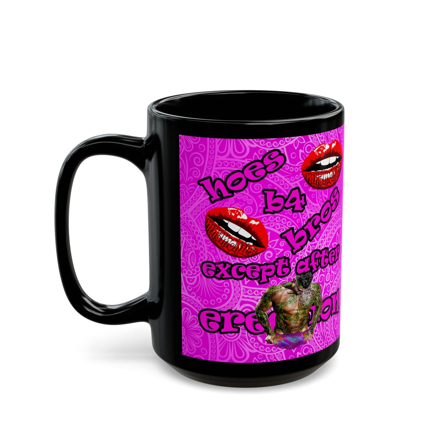 hoes b4 bros - Black Mug (pink swirl)