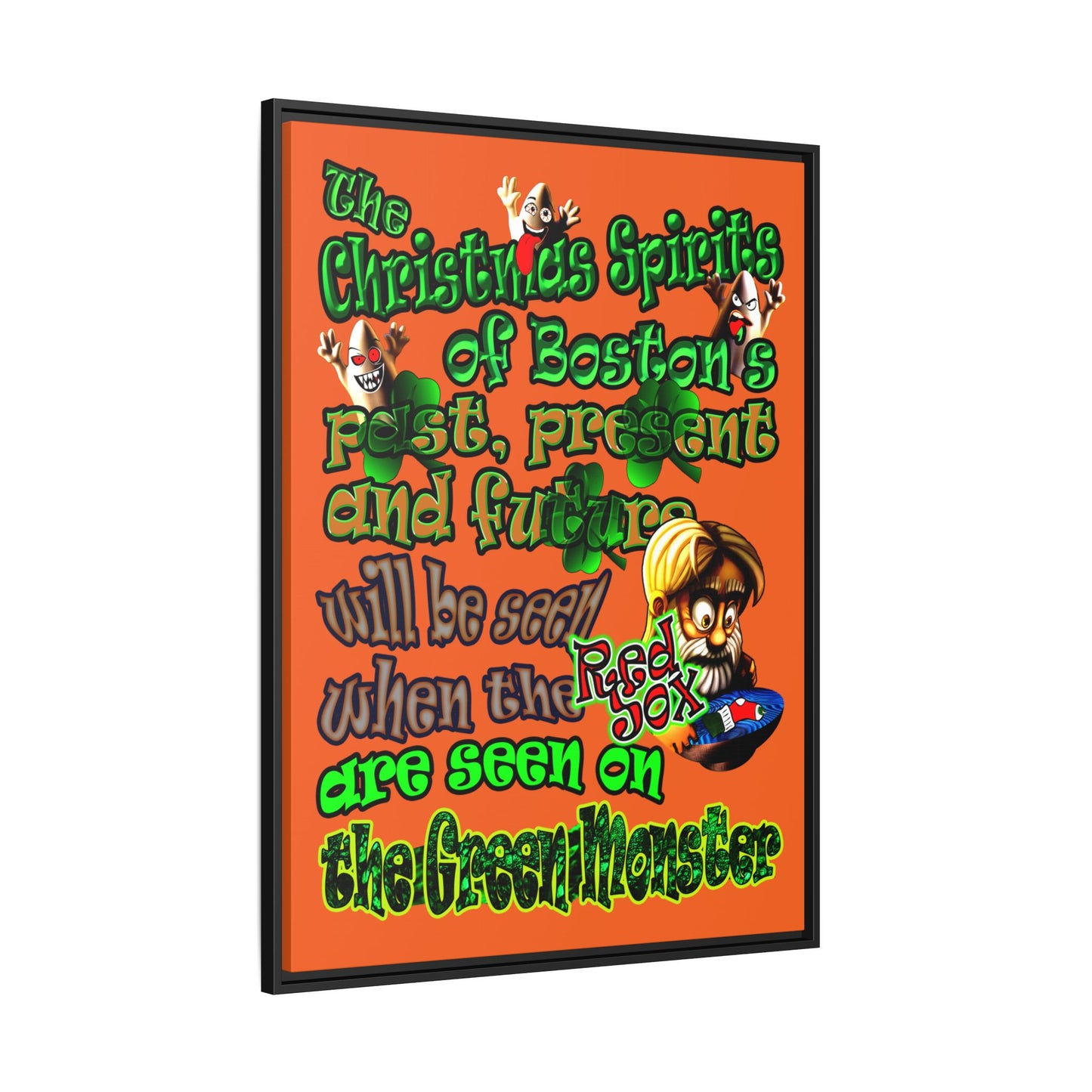 christmas spirits of boston - framed canvas art (orange)