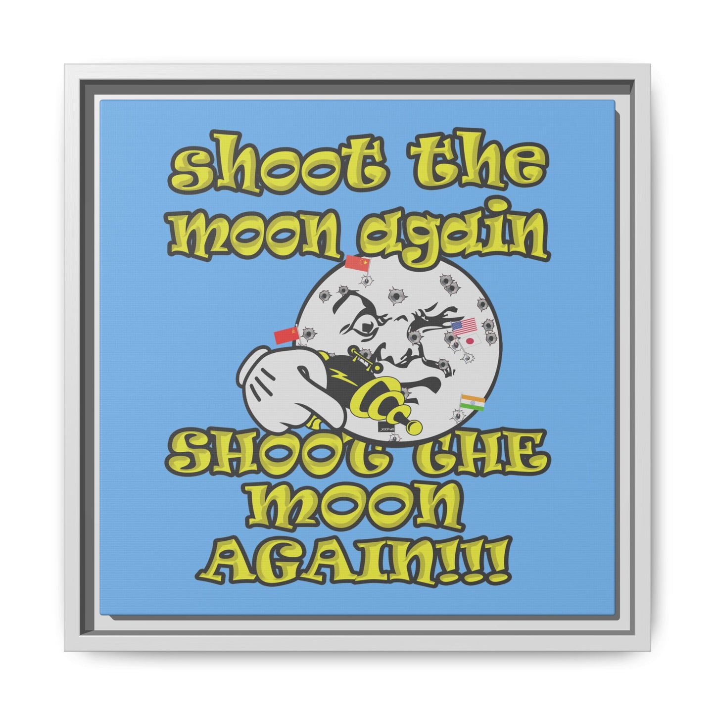 shoot the moon again - framed canvas art (light blue)