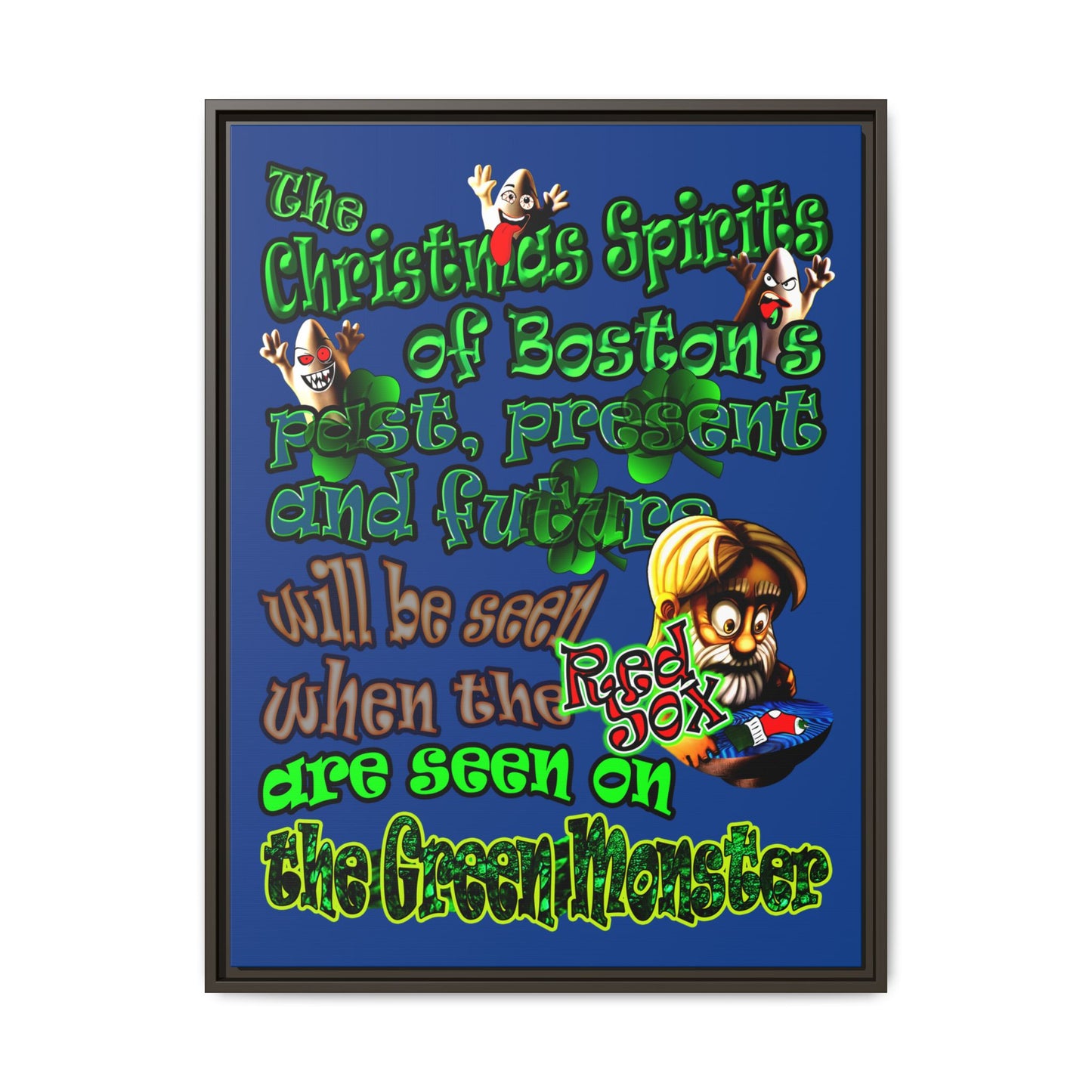 christmas spirits of boston - framed canvas art (dark blue)