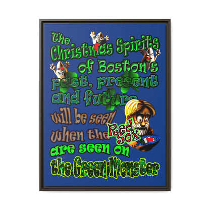christmas spirits of boston - framed canvas art (dark blue)