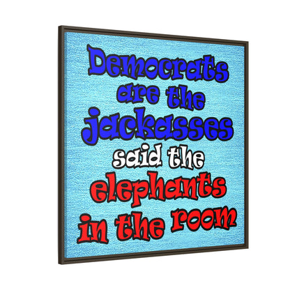 donkeys and elephants - framed canvas art (faded blue)
