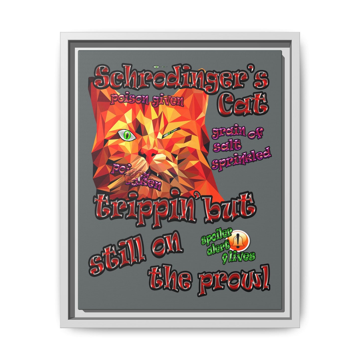 schrodinger's cat - framed canvas art (dark grey)