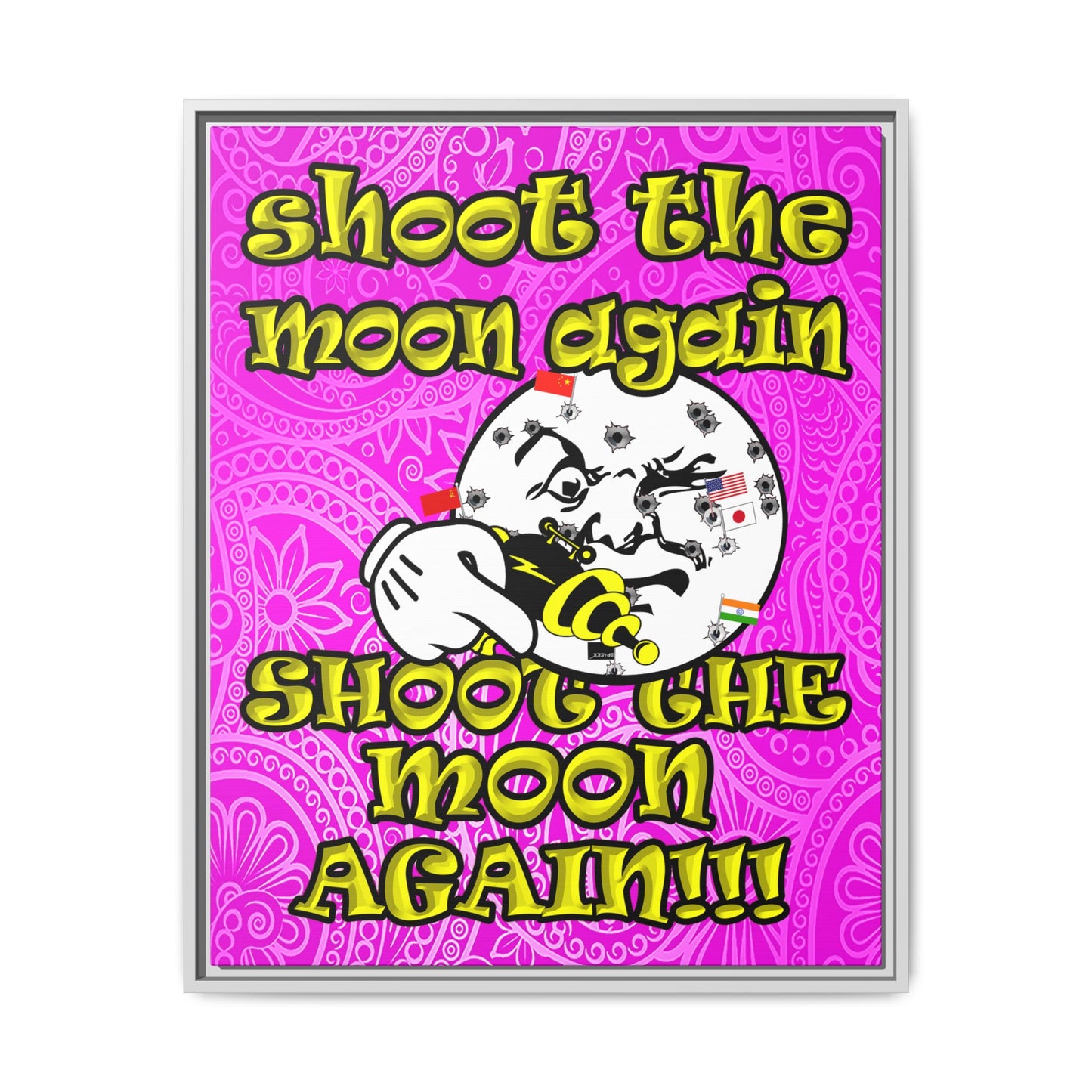 shoot the moon again - framed canvas art (pink swirl)