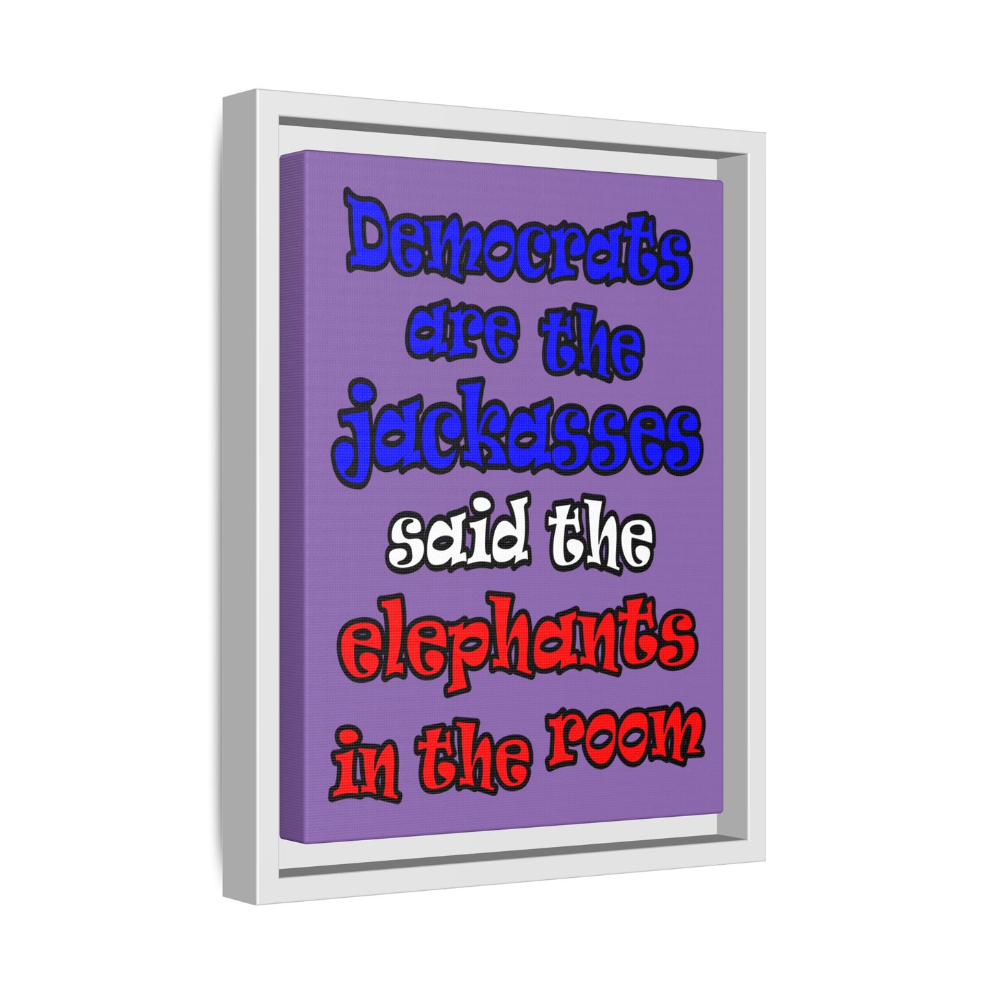 donkeys and elephants - framed canvas art (light purple)