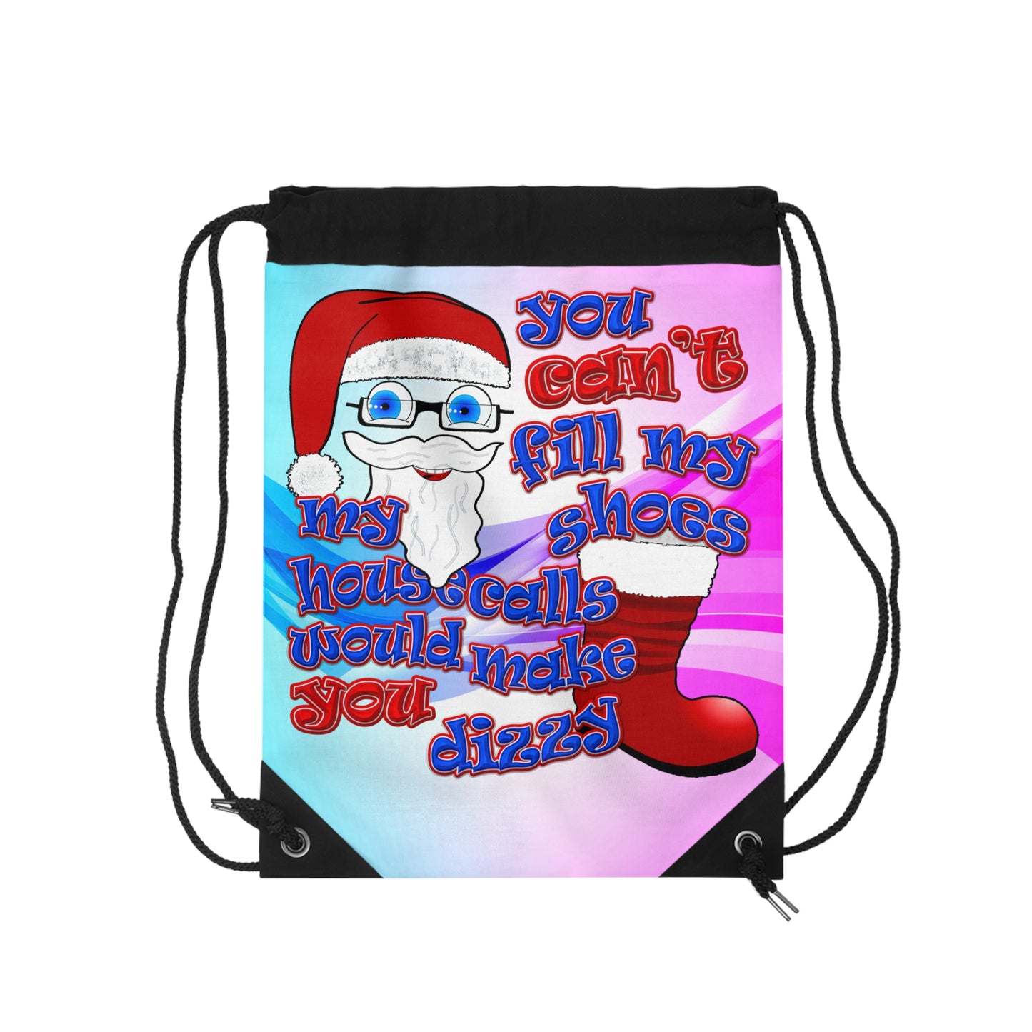 santa's shoes - Drawstring Bag (light blue-pink wave)