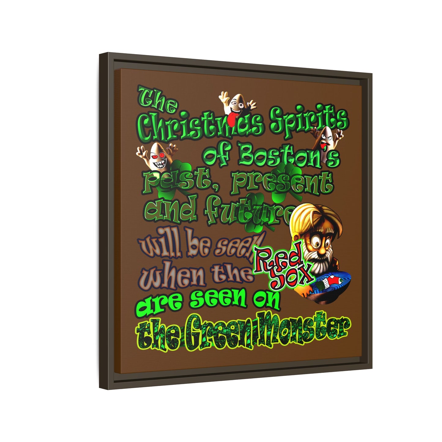 christmas spirits of boston - framed canvas art (brown)