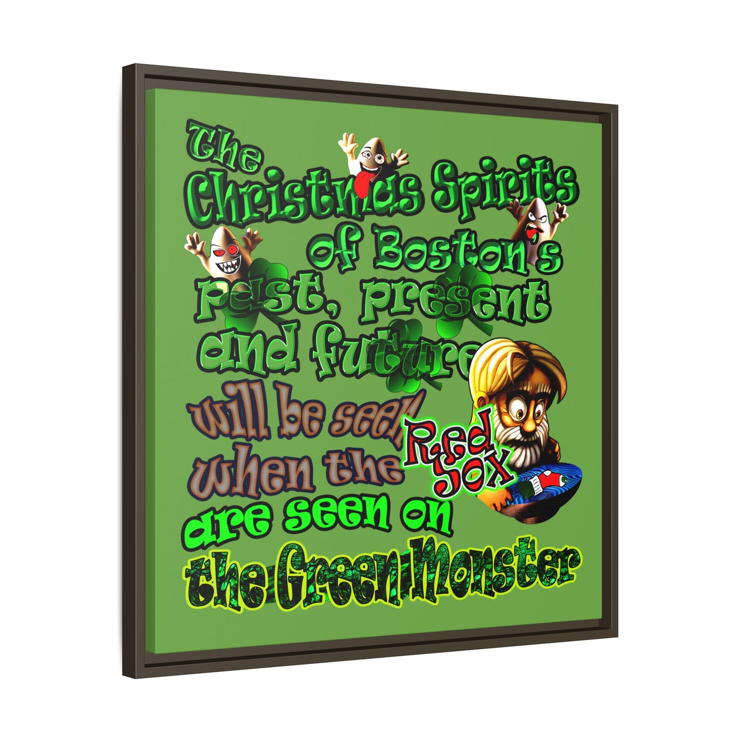 christmas spirits of boston - framed canvas art (green)