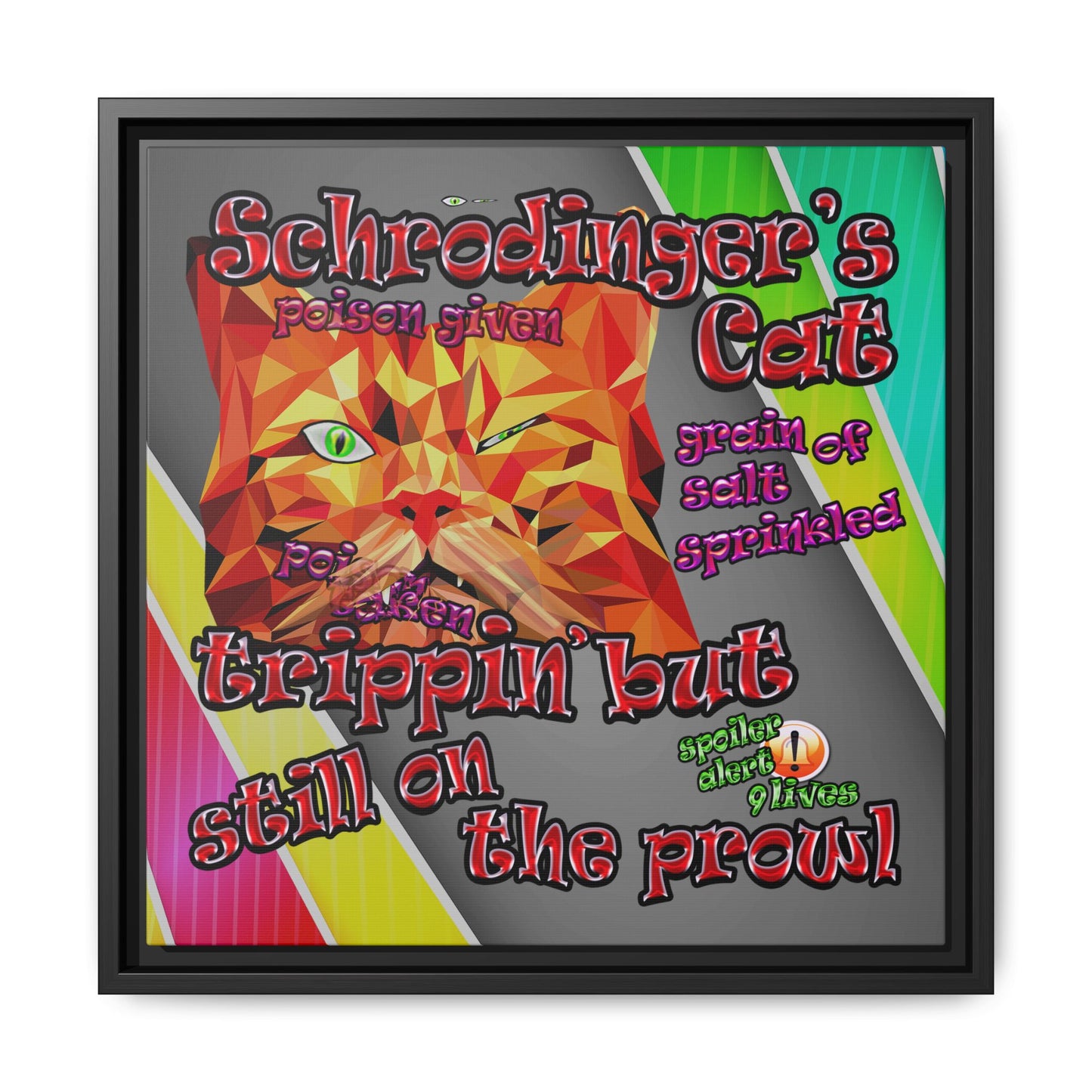 schrodinger's cat - framed canvas art (rainbow split)