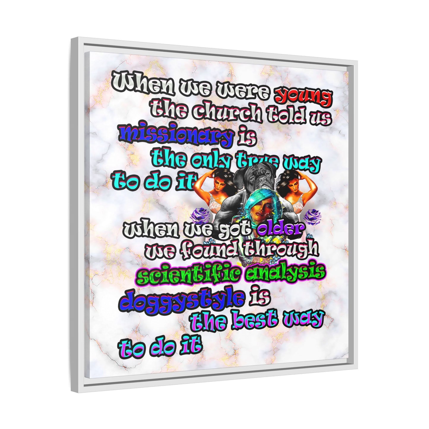 doggystyle - framed canvas art (white marble)