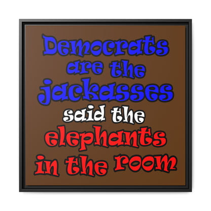 donkeys and elephants - framed canvas art (brown)
