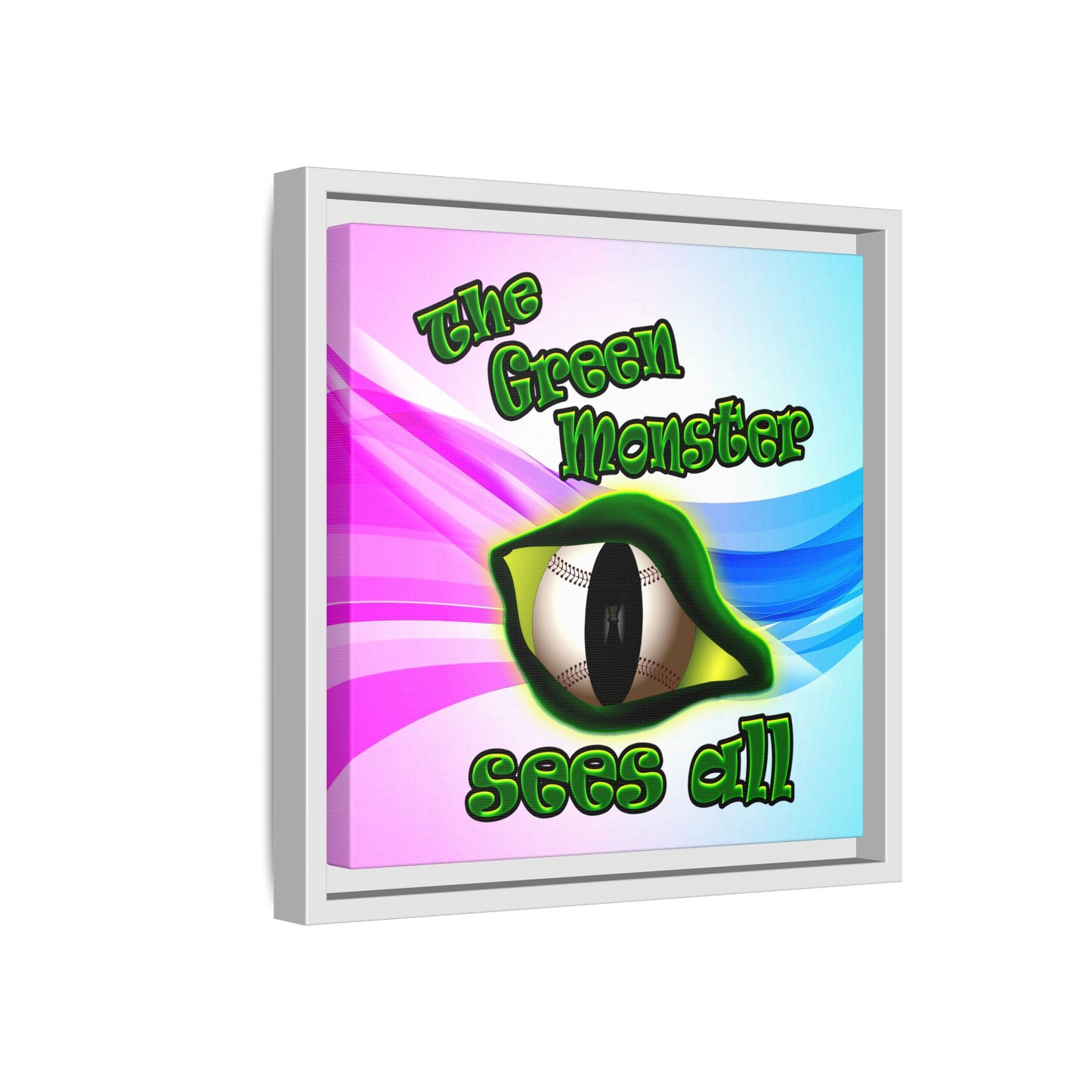 green monster - framed canvas art (light blue-pink wave)