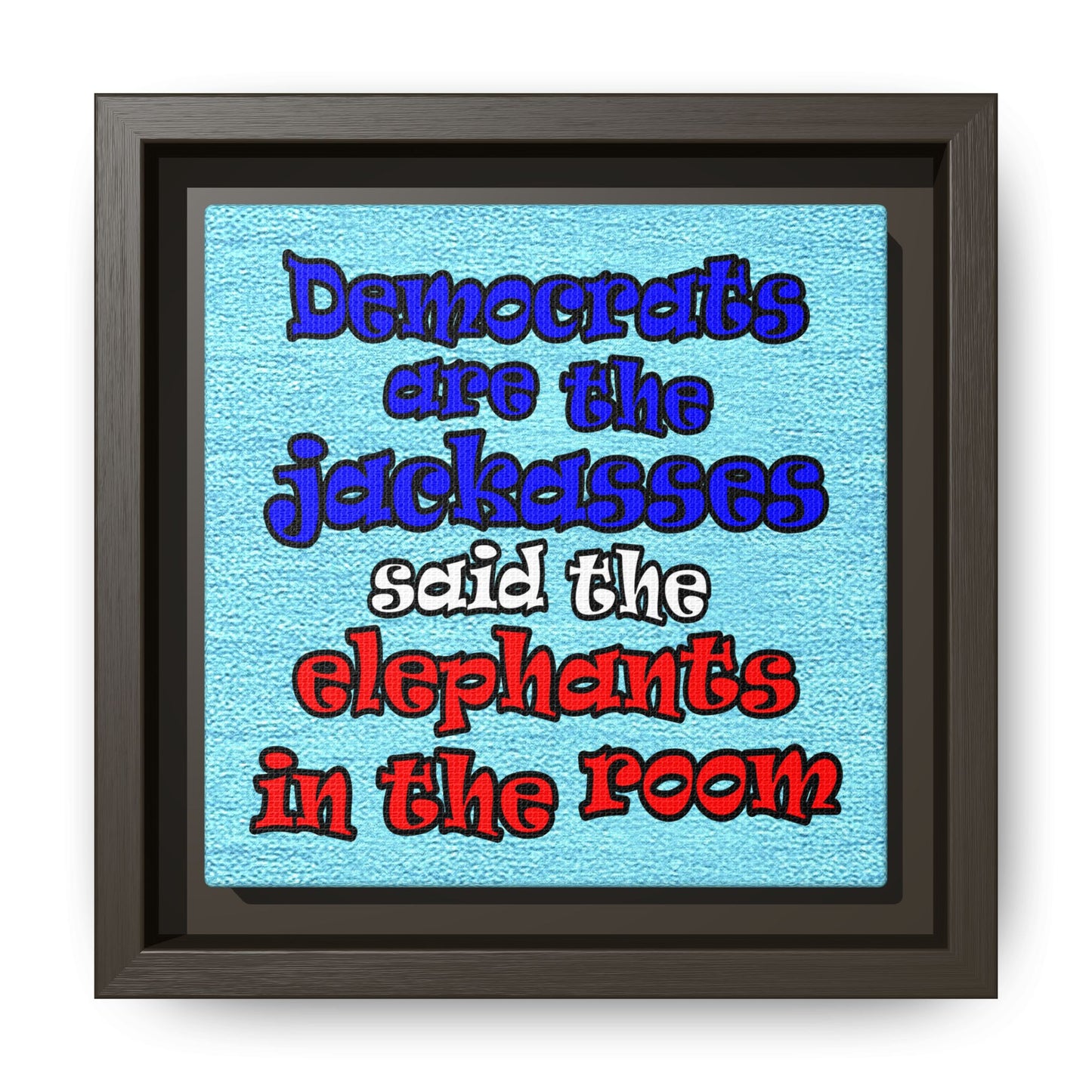 donkeys and elephants - framed canvas art (faded blue)