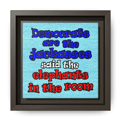 donkeys and elephants - framed canvas art (faded blue)