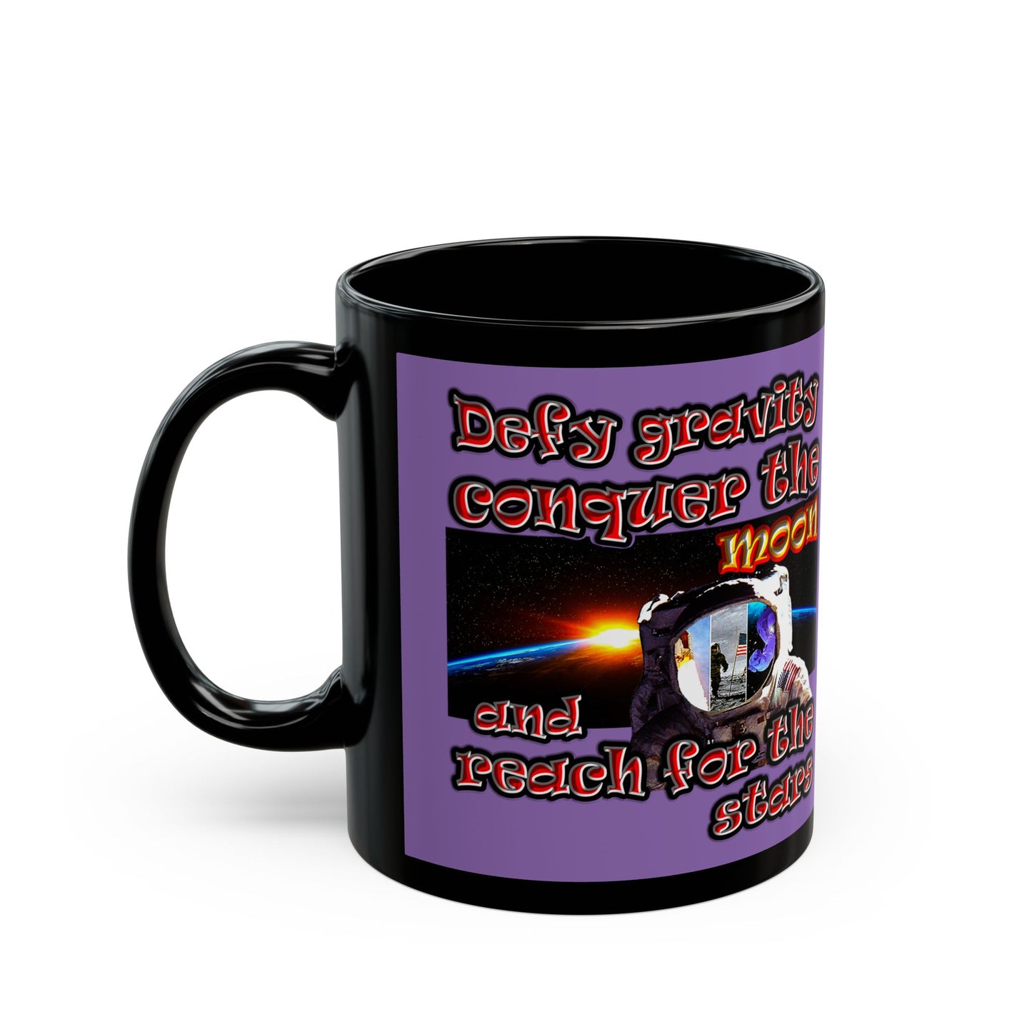 defy conquer reach - Black Mug (light purple)