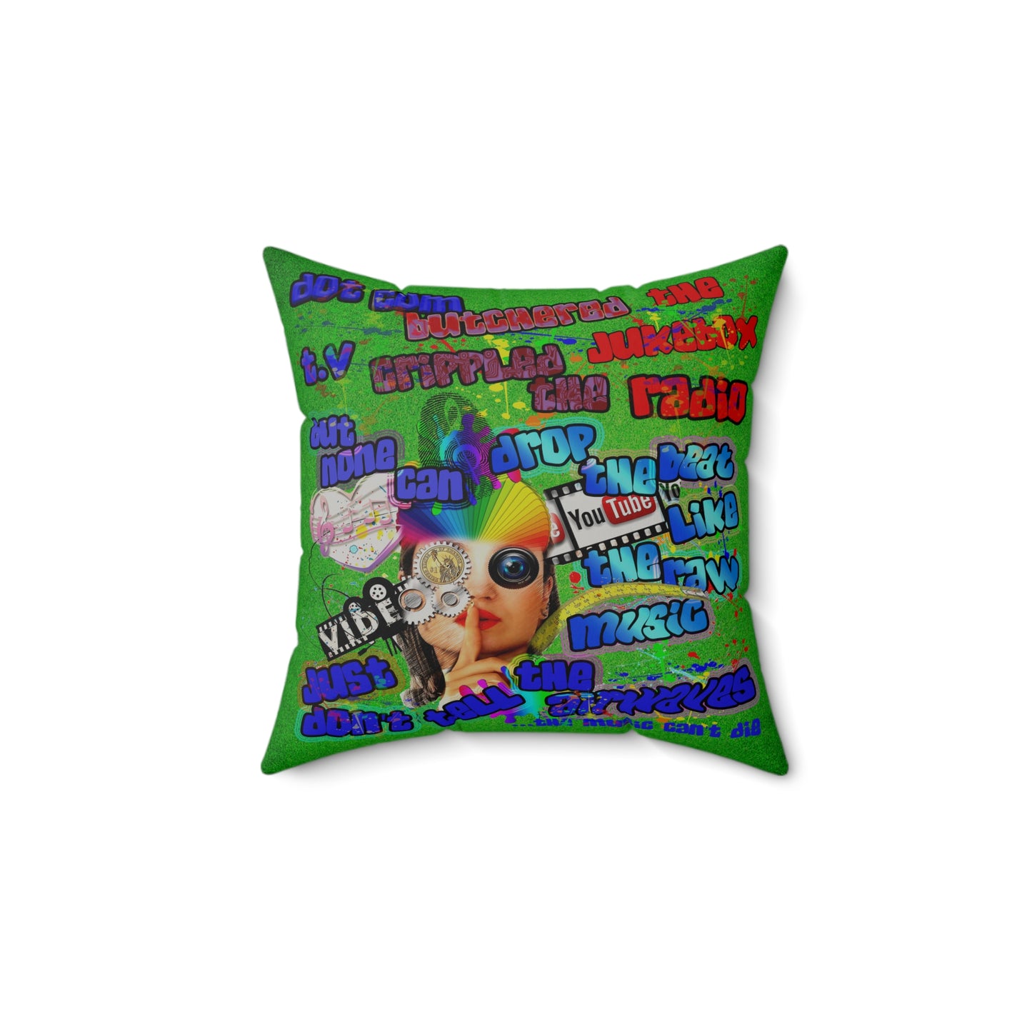 drop the beat - Faux Suede Square Pillow - (green turf)