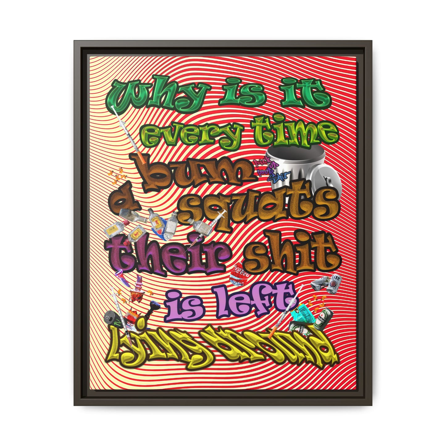 the bum's shit - framed canvas art (yellow-orange wave)