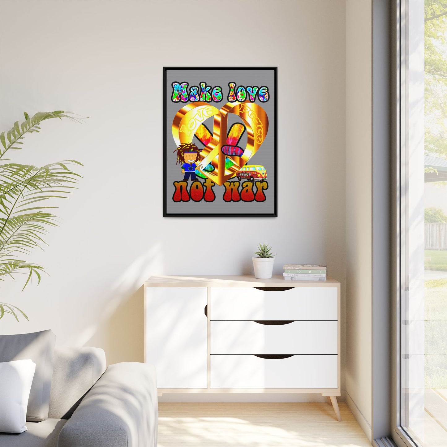 love peace - framed canvas art (grey)