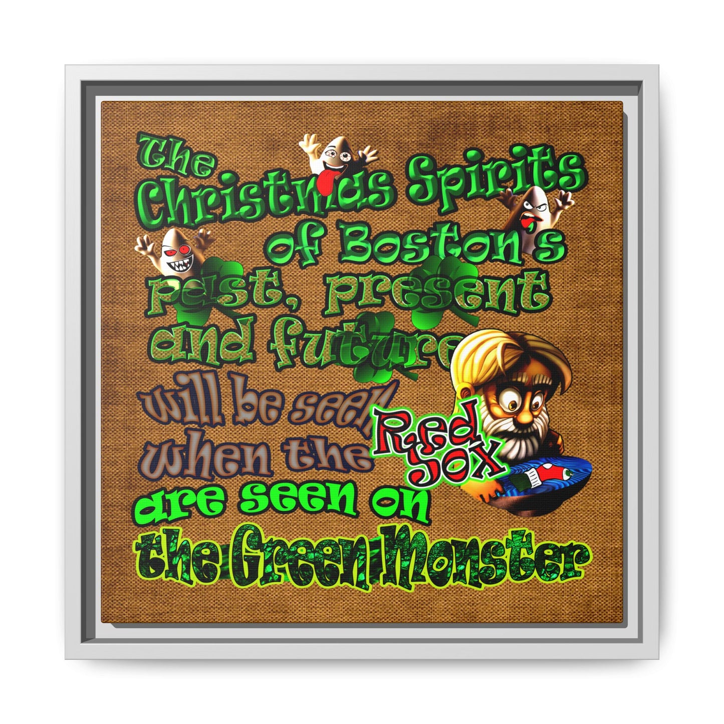 christmas spirits of boston - framed canvas art (brown papyrus)