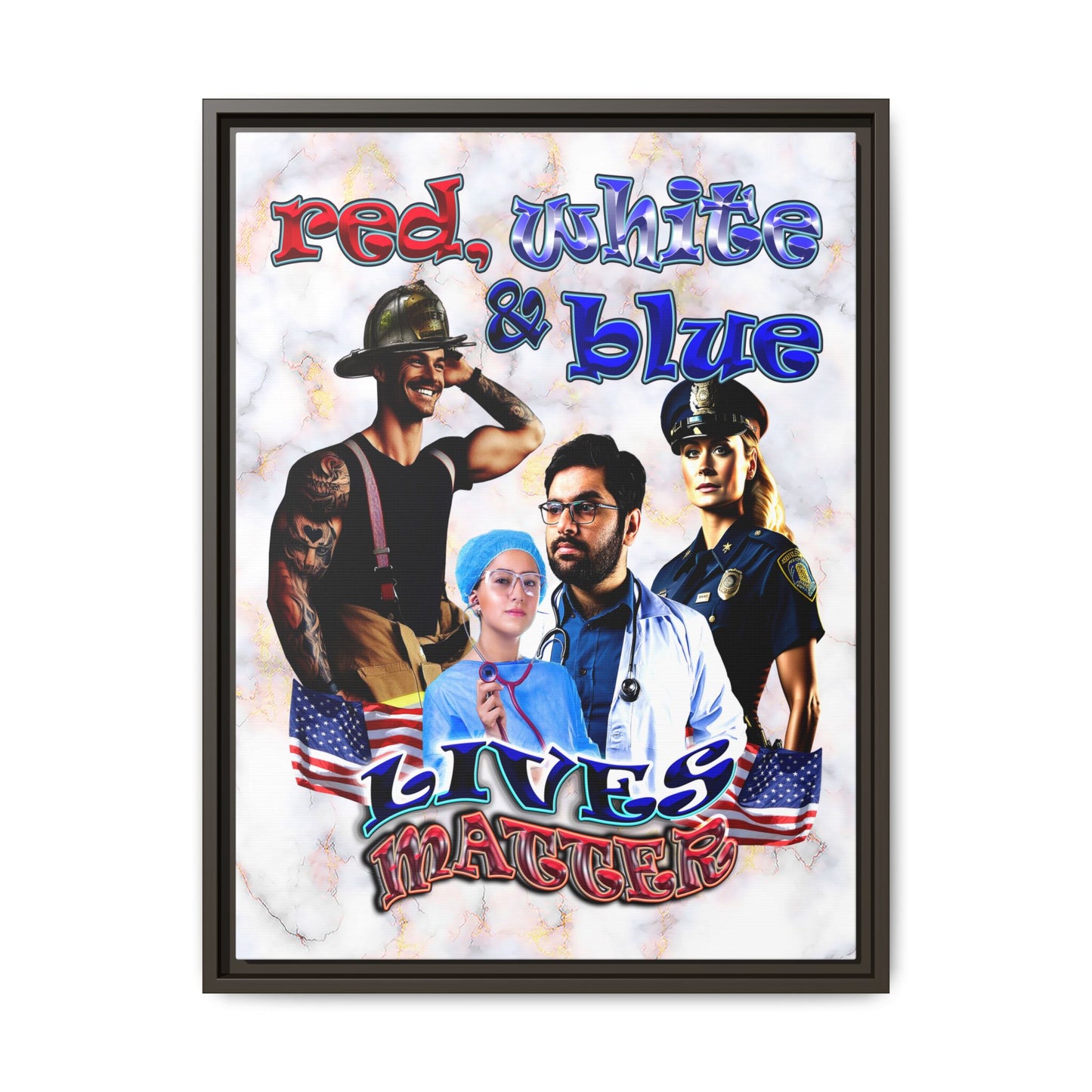 rw&b lives matter - framed canvas art (white marble)