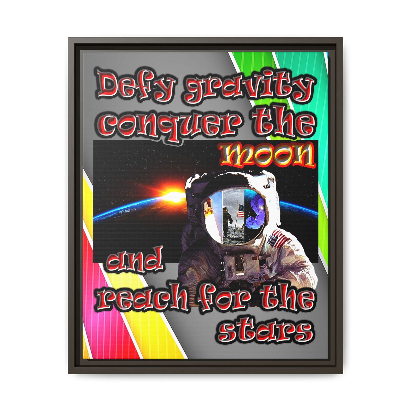 defy conquer reach - framed canvas art (rainbow split)
