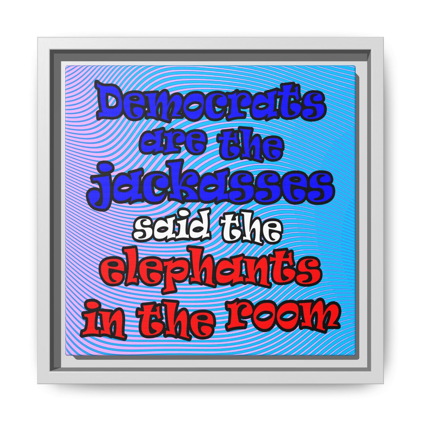 donkeys and elephants - framed canvas art (light blue-purple wave)