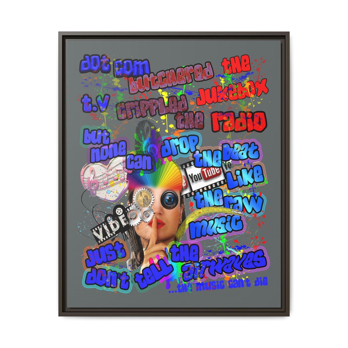 drop the beat - framed canvas art (dark grey)