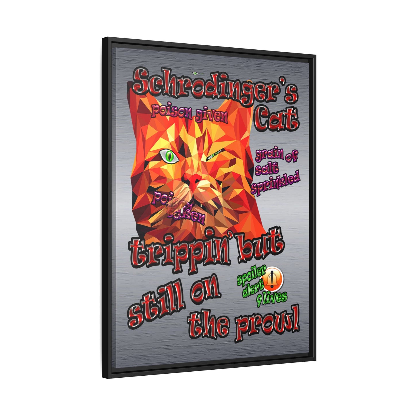 schrodinger's cat - framed canvas art (brushed nickel)