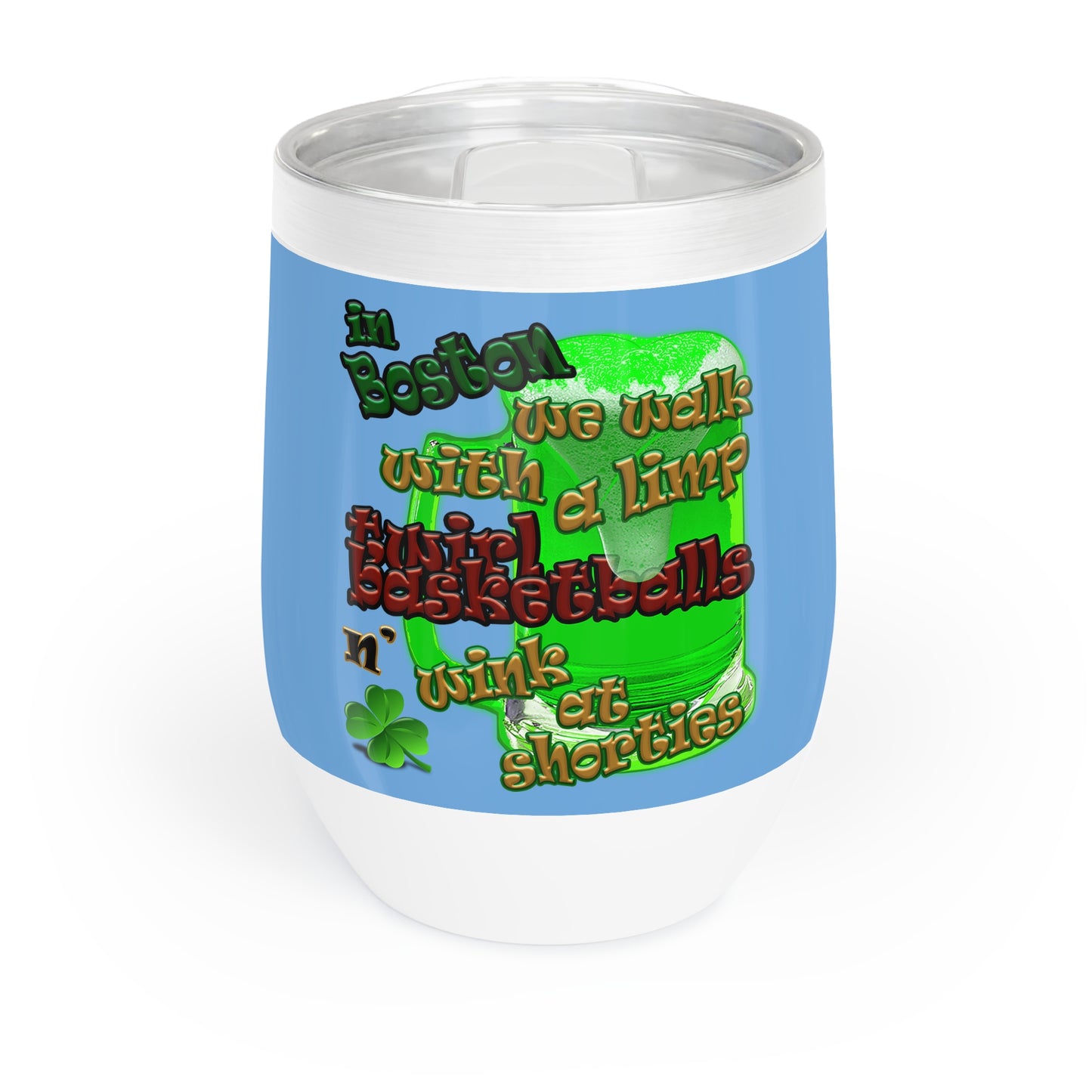 celtics logo - Chill Wine Tumbler (light blue)