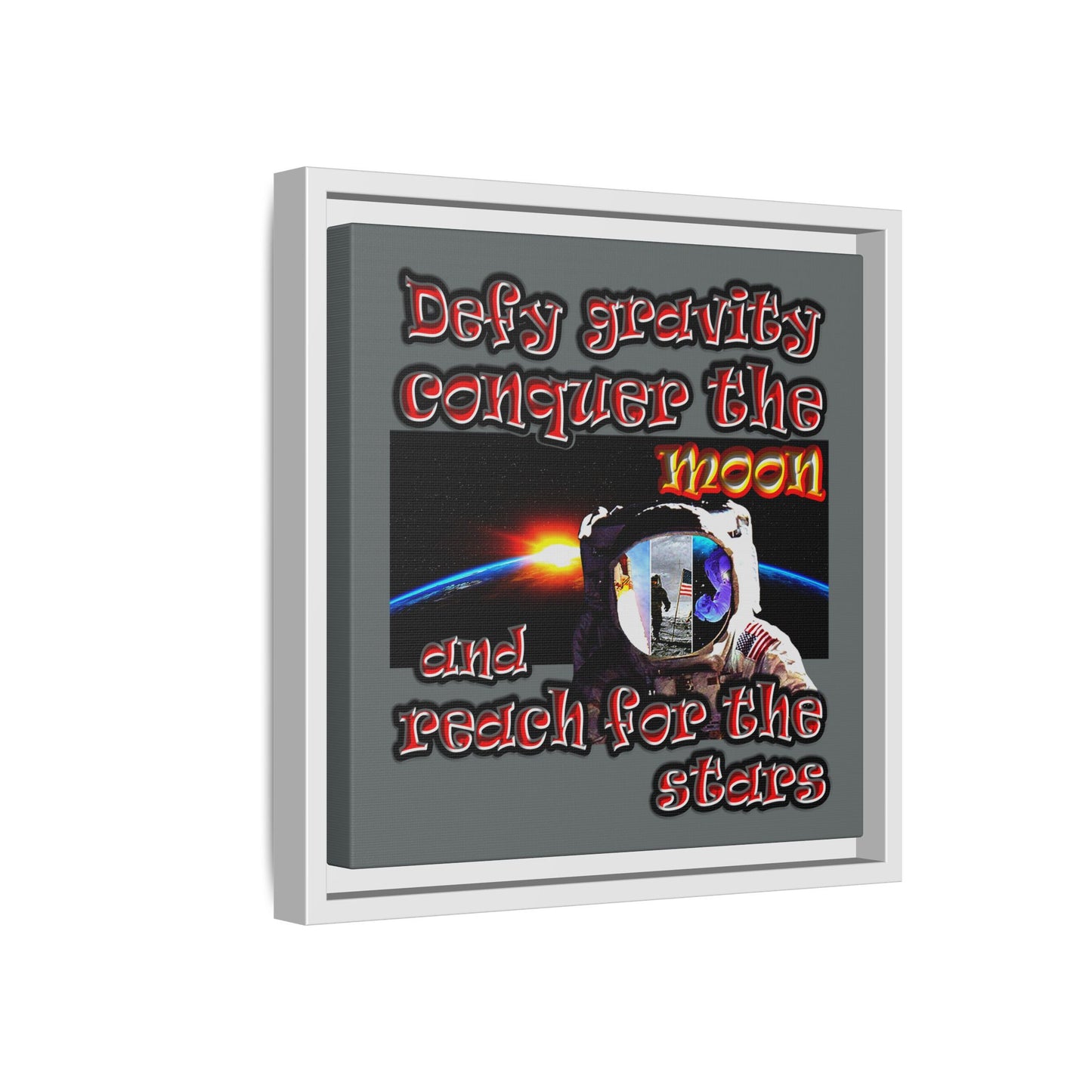 defy conquer reach - framed canvas art (dark grey)